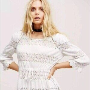 Free People Fire Island Crochet Open Knit Blouse Too. Boho. Hippie. Medium.